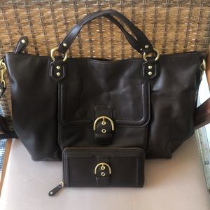 Coach Chocolate Brown Large Leather Tote & Wallet